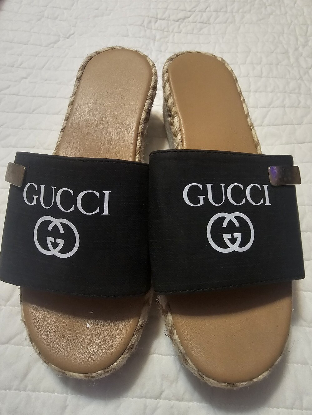 Gucci Black Slide Sandals with Tan Footbed